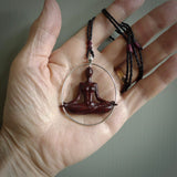 Red Jasper Stone meditating female pendant. Australian Black Jade meditating female pendant Handmade black jade and Jasper jewellery made by NZ Pacific and for sale online. Jasper stone meditating female for men and women. Unique art to wear from NZ Pacific.