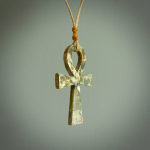 Aceh Jade Stone ankh cross pendant. Handmade jade jewellery made by NZ Pacific and for sale online. Jade stone ankh cross for men and women. Unique art to wear from NZ Pacific.