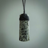 Hand made large New Zealand jade toki pendant. Hand carved in New Zealand by Raegan Bregmen . Hand made jewellery. Unique large Jade Toki with adjustable length black coloured cord. Free shipping worldwide.