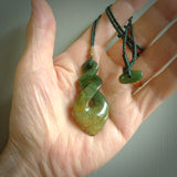 Hand carved New Zealand jade twist pendant. Carved in New Zealand by NZ Pacific. Māori themed jewellery for sale online.