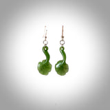 New Zealand Jade four leaf clover earrings. Good luck earrings hand carved in jade. Irish four leaf clover jade earrings, one pair only. Delivered with express courier.