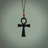 Black jade ankh cross pendant. Handmade jade jewellery made by NZ Pacific and for sale online.