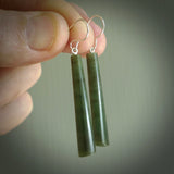 Hand carved medium New Zealand jade drop earrings. Made by NZ Pacific from real jade. Online jewellery for sale online by NZ Pacific.