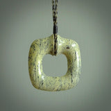 Hand carved Jade contemporary pendant. Carved by NZ Pacific in jade from Burma. This is a modern, contemporary pendant made from natural materials.