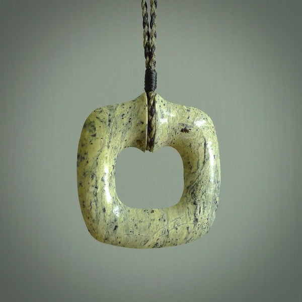 Hand carved Jade contemporary pendant. Carved by NZ Pacific in jade from Burma. This is a modern, contemporary pendant made from natural materials.