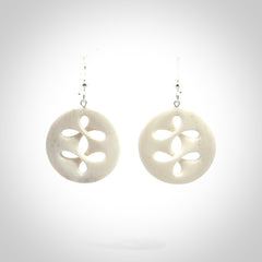 Hand carved bone earrings. Hand made by Amanda Thompson. One only bone earrings. Real bone art to wear. Free Shipping worldwide.