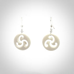 Hand carved bone earrings. Hand made by Amanda Thompson. One only bone earrings. Real bone art to wear. Free Shipping worldwide.
