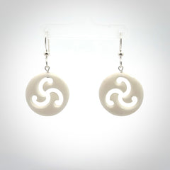 Hand carved bone earrings. Hand made by Amanda Thompson. One only bone earrings. Real bone art to wear. Free Shipping worldwide.