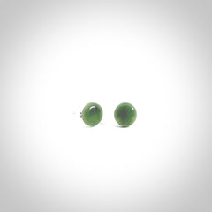 Hand carved small New Zealand Jade and Sterling Silver stud earrings.