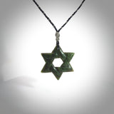 Star of David pendant hand carved from New Zealand Green Jade. Made by NZ Pacific and for sale worldwide. Postage is included in the price.