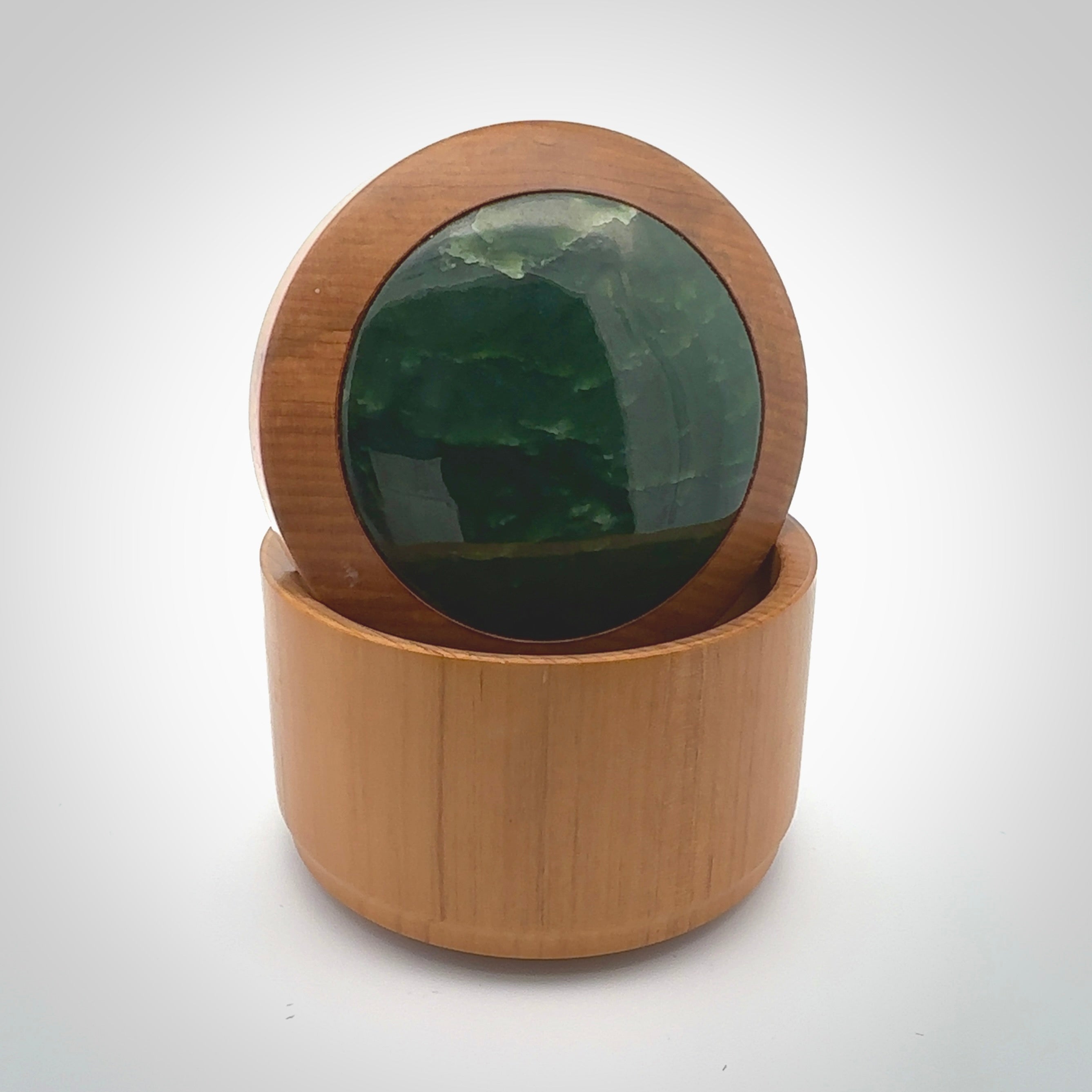 Wooden gift box made in New Zealand from native Rimu with New Zealand Jade lid. Jewellery box hand made from wood and Pounamu.