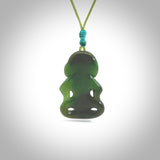 This pendant is a small jade tiki pendant. The carving shows wonderful detail on the front while the back is beautifully rounded. These are carved in Columbian Jade. The cord is adjustable in length. Provided in a woven kete pouch and shipped worldwide.