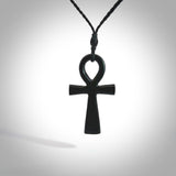 Black jade ankh cross pendant. Handmade jade jewellery made by NZ Pacific and for sale online.