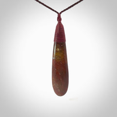 Hand carved Red Jasper Stone contemporary drop pendant. Carved by NZ Pacific in Jasper Stone. This is a modern drop pendant made from natural materials.