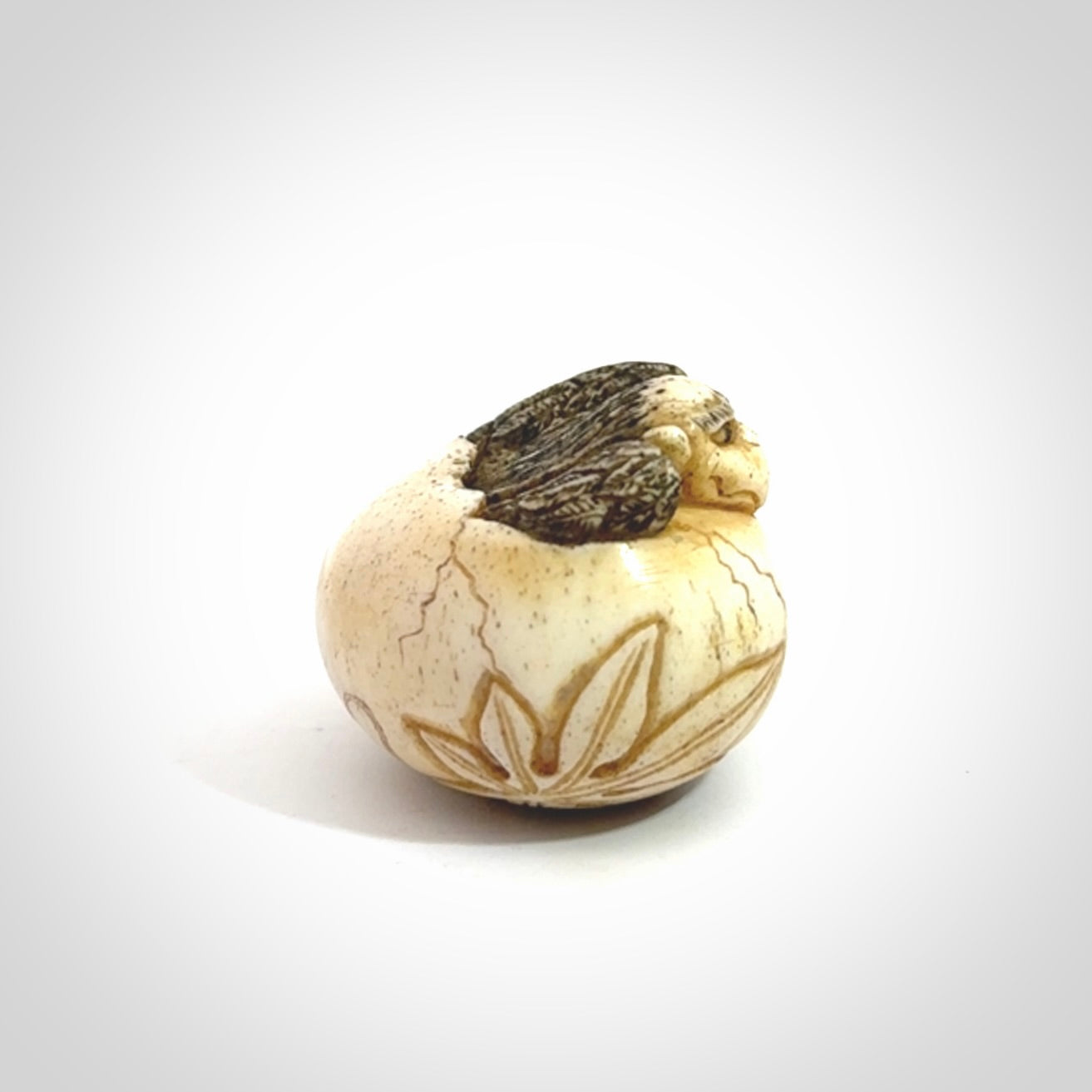 Hand carved Karasu Tengu carving made from Deer antler with Buffalo Horn. Hand made by master bone carver Fumio Noguchi. Spectacular collectable work of art to display. One only, delivered to you at no extra cost with express courier.