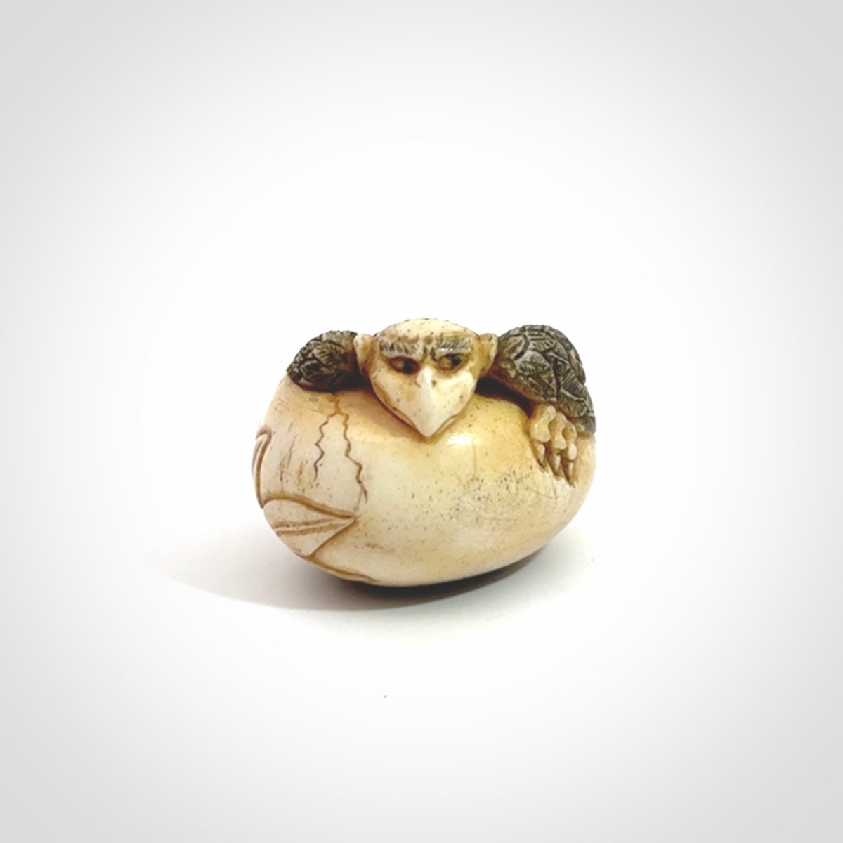 Hand carved Karasu Tengu carving made from Deer antler with Buffalo Horn. Hand made by master bone carver Fumio Noguchi. Spectacular collectable work of art to display. One only, delivered to you at no extra cost with express courier.