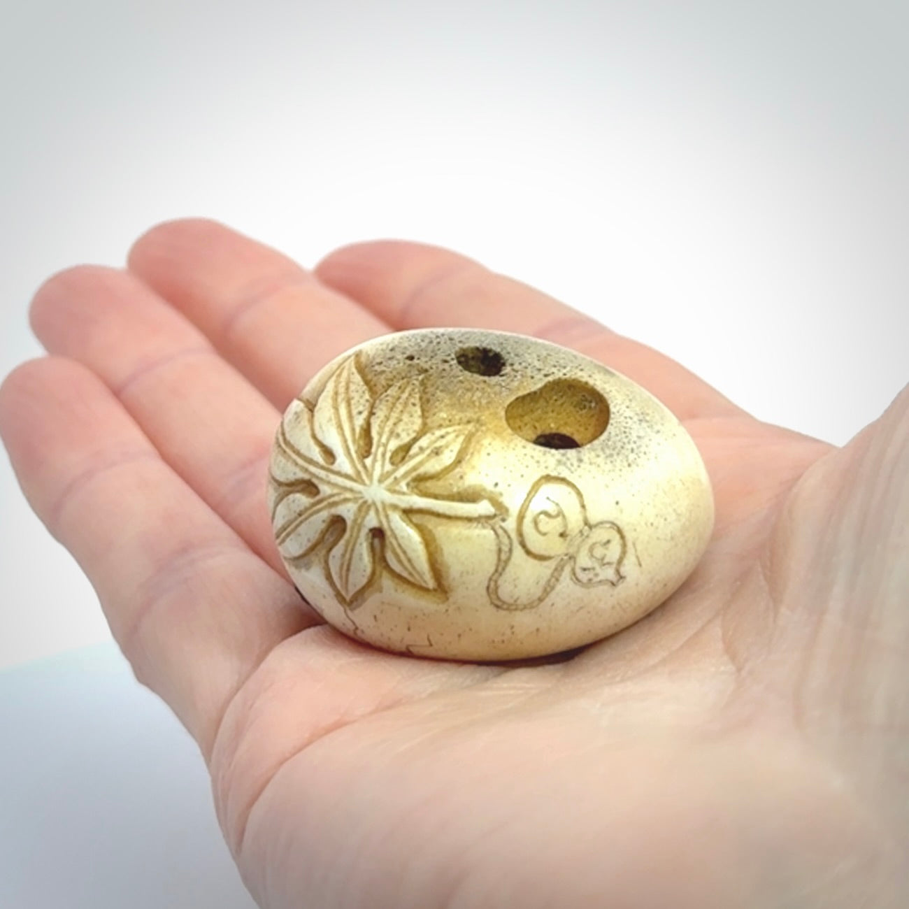 Hand carved Karasu Tengu carving made from Deer antler with Buffalo Horn. Hand made by master bone carver Fumio Noguchi. Spectacular collectable work of art to display. One only, delivered to you at no extra cost with express courier.