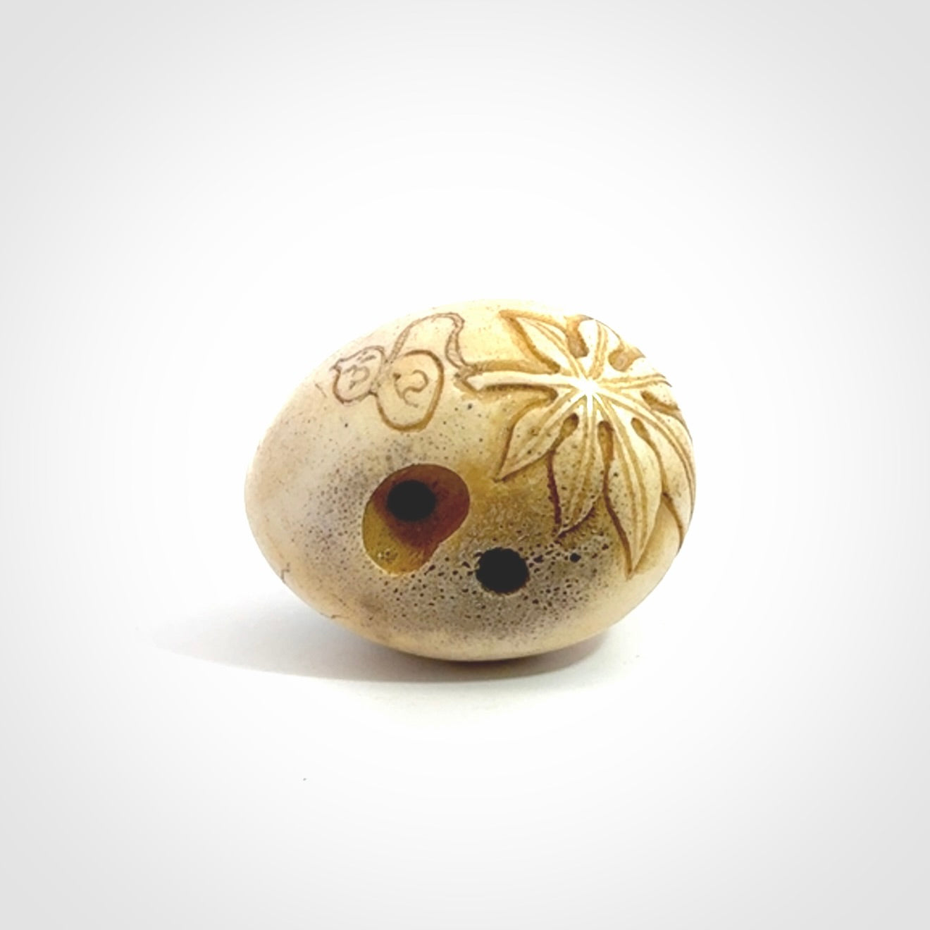 Hand carved Karasu Tengu carving made from Deer antler with Buffalo Horn. Hand made by master bone carver Fumio Noguchi. Spectacular collectable work of art to display. One only, delivered to you at no extra cost with express courier.