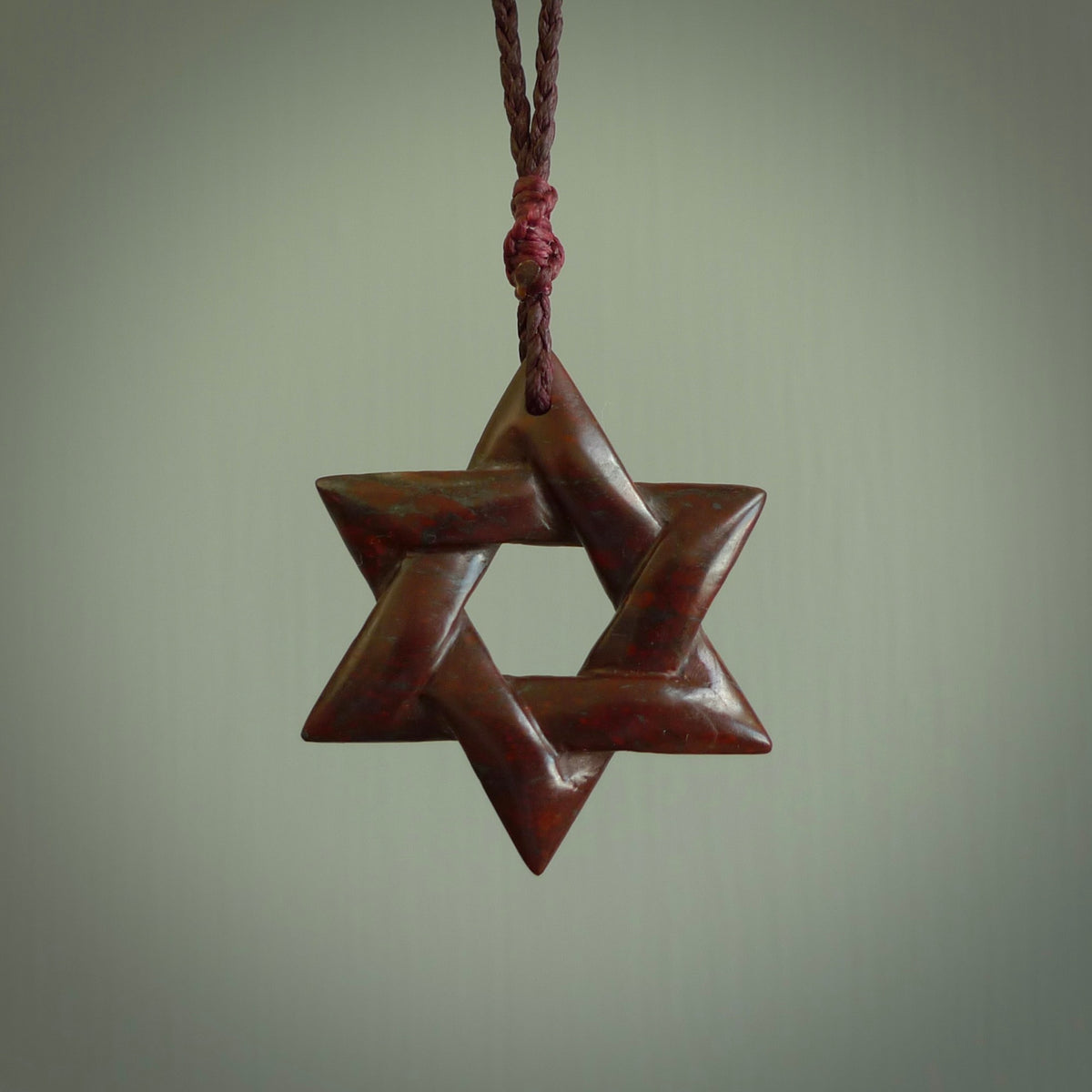 Hand carved Red Jasper Stone Magen David star pendant. Red Jasper Stone Magen David Star necklace. Real Red Jasper Stone. One only pendant.