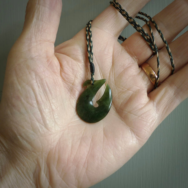 Hand carved New Zealand Jade Hook Pendant. Maori matau necklace hand carved.