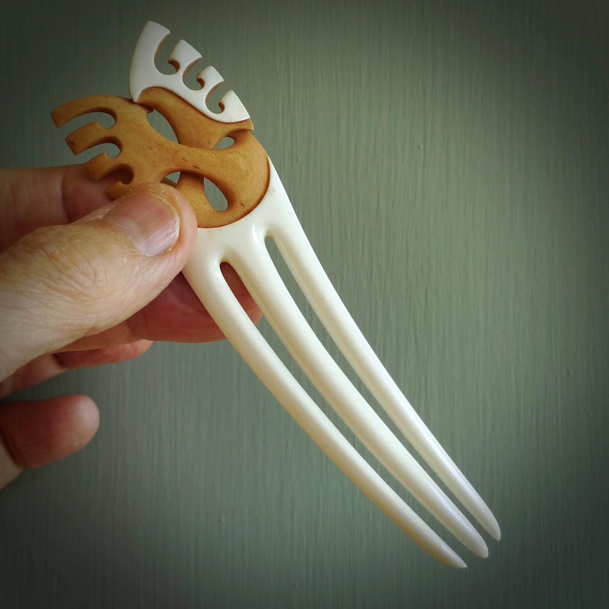 HAND CARVED BONE HERU COMB. LARGE BONE HERU HAIR PIN. BONE HAIR PIN ...