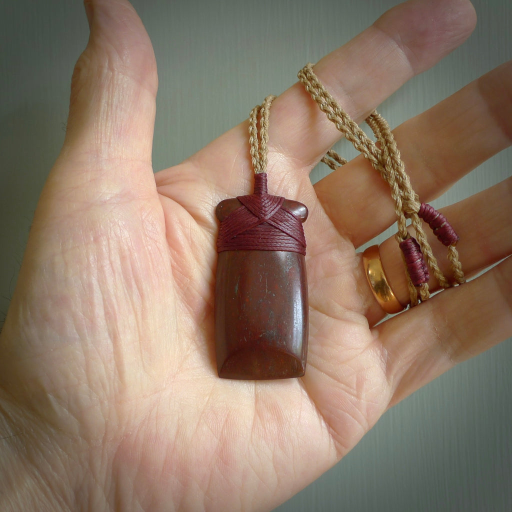 HAND CARVED CONTEMPORARY NEW ZEALAND RED JASPER STONE TOKI PENDANT