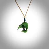 A beautiful little, handcarved kiwi pendant. This piece is carved from jade from Aceh and is a remarkably unique piece of handmade jewellery. made by NZ Pacific and for sale on our website. Shipping is free worldwide.