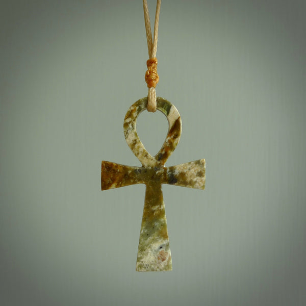 Aceh Jade Stone ankh cross pendant. Handmade jade jewellery made by NZ Pacific and for sale online. Jade stone ankh cross for men and women. Unique art to wear from NZ Pacific.