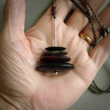 Red Jasper Stone, Black Jade and Green Jade stone stack pendant. Australian Black Jade with jasper and green stone stack pendant Handmade black jade, Jasper and green jade jewellery made by NZ Pacific and for sale online. Jasper stone stack for men and women. Unique art to wear from NZ Pacific.