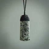 Hand made large New Zealand jade toki pendant. Hand carved in New Zealand by Raegan Bregmen . Hand made jewellery. Unique large Jade Toki with adjustable length black coloured cord. Free shipping worldwide.