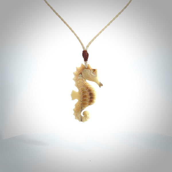 This little pendant is a beautifully carved seahorse pendant made from ancient woolly mammoth tusk. We have designed this so that it can be worn as a pendant, or as a little charm. Made by NZ Pacific and for sale worldwide on our website. Free Postage wherever you are.