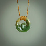 This pendant is a complex koru design. Carved in gorgeous New Zealand jade it is a medium sized pendant that can be worn by anyone. Hand made in New Zealand by NZ Pacific.