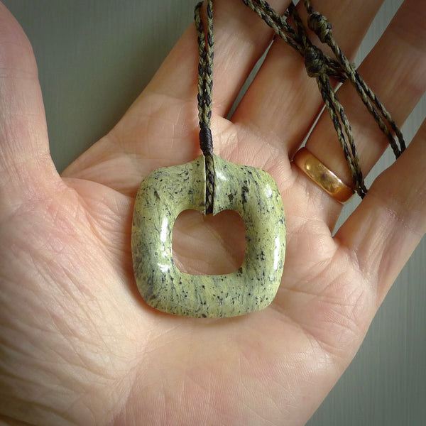 Hand carved Jade contemporary pendant. Carved by NZ Pacific in jade from Burma. This is a modern, contemporary pendant made from natural materials.