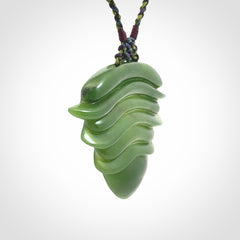 Hand carved New Zealand Jade drop pendant with adjustable cord. Free shipping worldwide.