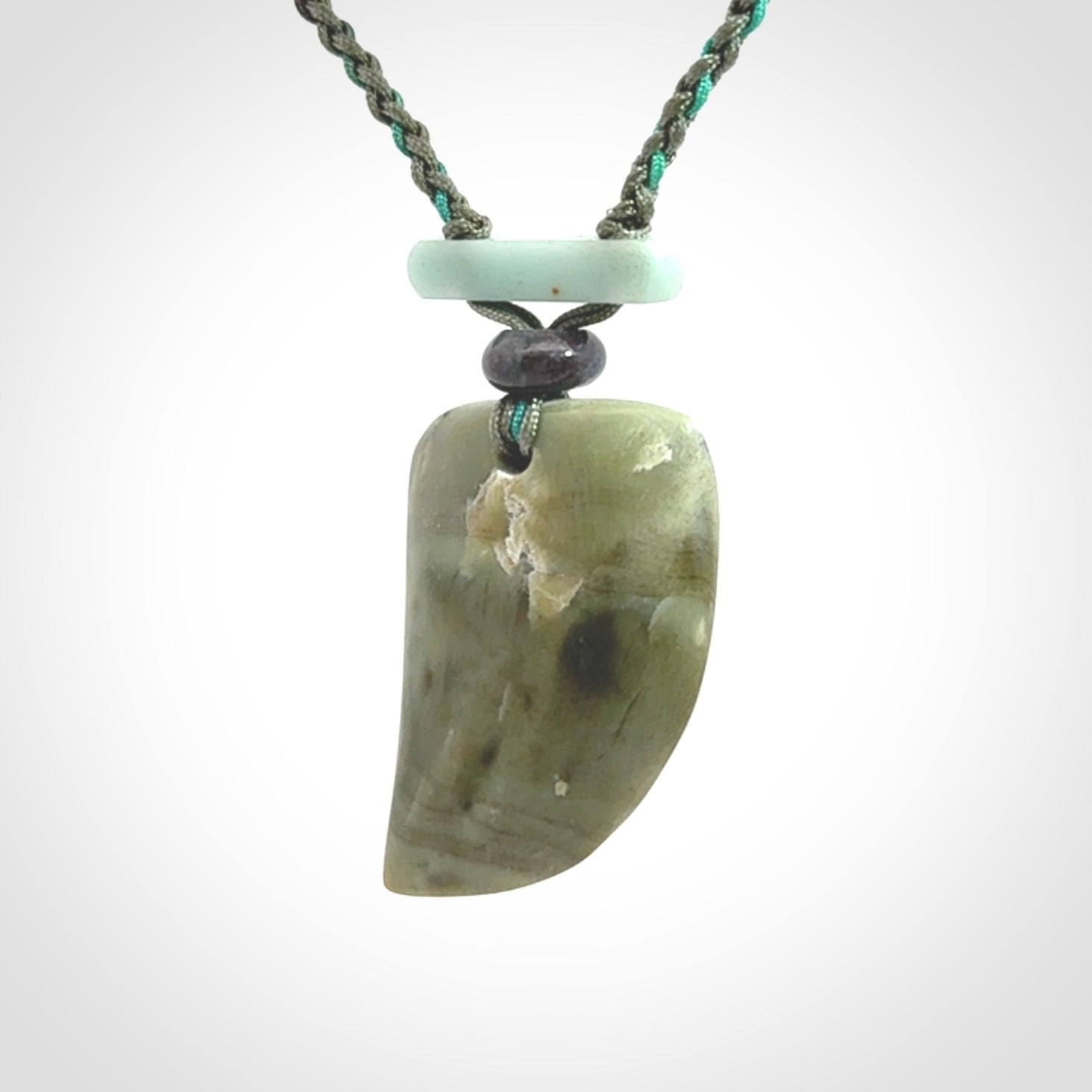 Hand carved New Zealand Jade drop pendant with adjustable cord. Free shipping worldwide.