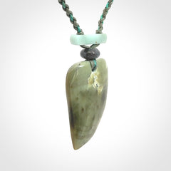Hand carved New Zealand Jade drop pendant with adjustable cord. Free shipping worldwide.