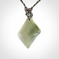 Hand carved New Zealand Jade drop pendant with adjustable cord. Free shipping worldwide.