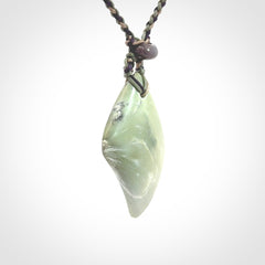 Hand carved New Zealand Jade drop pendant with adjustable cord. Free shipping worldwide.