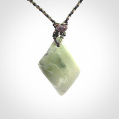 Hand carved New Zealand Jade drop pendant with adjustable cord. Free shipping worldwide.