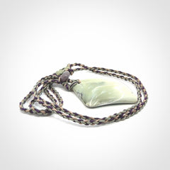 Hand carved New Zealand Jade drop pendant with adjustable cord. Free shipping worldwide.