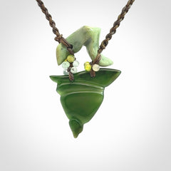 Hand carved New Zealand Jade drop pendant with adjustable cord. Free shipping worldwide.