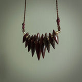Red Jasper Stone drop pendant. Australian Black Jade drop pendant Handmade black jade and Jasper jewellery made by NZ Pacific and for sale online. Jasper stone for men and women. Unique art to wear from NZ Pacific.
