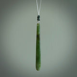 Medium sized, New Zealand jade drop pendant by Raegan Bregmen. Unique pendant carved from Jade, Greenstone and hand made here in New Zealand. One only Roimata, drop necklace. Free delivery worldwide.
