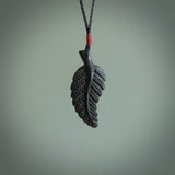 Hand carved black fern pendant. Handmade by NZ Pacific. Black fern necklace, jewellery from Australian black jade.