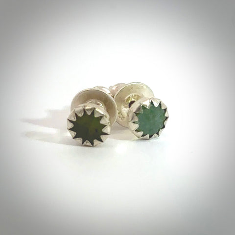 Hand carved small New Zealand Jade stud earrings. Made by NZ Pacific from NZ Garnet. Online jewellery for sale online by NZ Pacific.