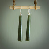 Hand carved medium New Zealand jade drop earrings. Made by NZ Pacific from real jade. Online jewellery for sale online by NZ Pacific.