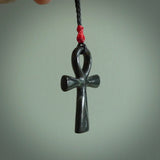 Black jade ankh cross pendant. Handmade jade jewellery made by NZ Pacific and for sale online.