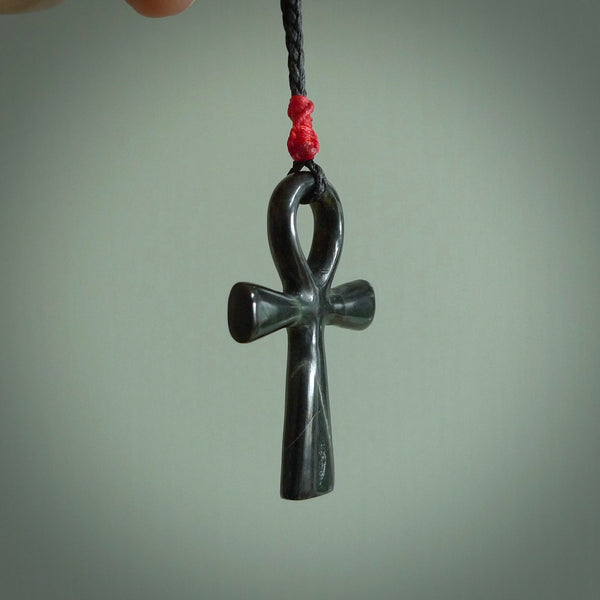 Black jade ankh cross pendant. Handmade jade jewellery made by NZ Pacific and for sale online.