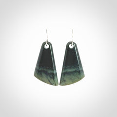 Hand crafted New Zealand Inanga Jade drop earrings with Sterling Silver Hooks. Jade drop earrings, packaged in a woven kete pouch.