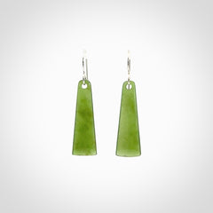 Hand crafted New Zealand Kawakawa Jade drop earrings with Sterling Silver Hooks. Jade drop earrings, packaged in a woven kete pouch.